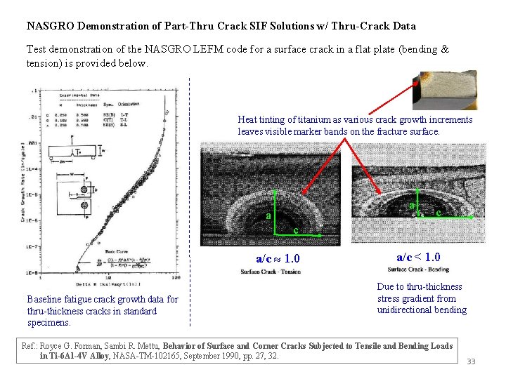 NASGRO Demonstration of Part-Thru Crack SIF Solutions w/ Thru-Crack Data Test demonstration of the