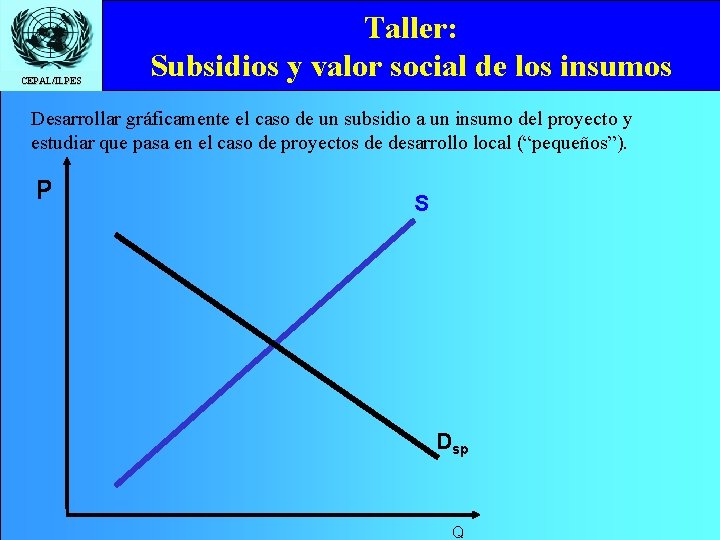 CEPAL/ILPES Taller: Subsidios y valor social de los insumos Desarrollar gráficamente el caso de