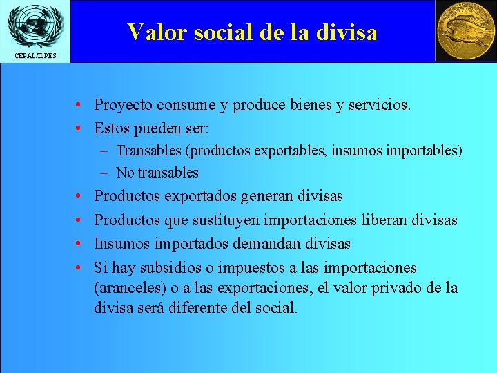 Valor social de la divisa CEPAL/ILPES • Proyecto consume y produce bienes y servicios.