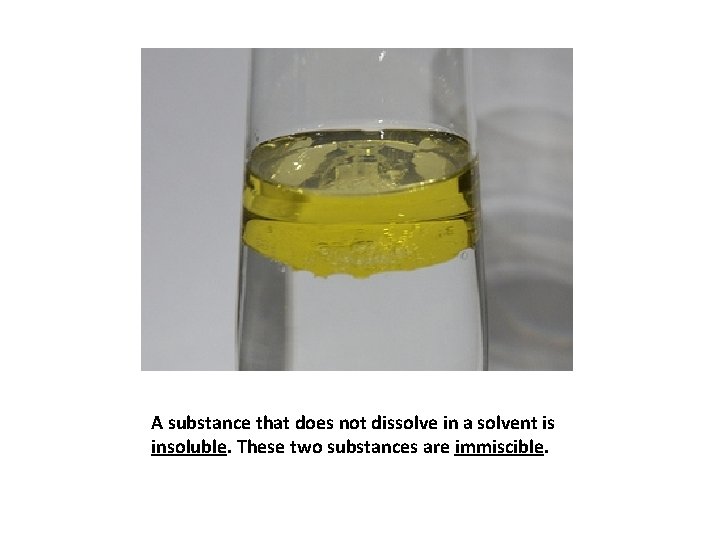 A substance that does not dissolve in a solvent is insoluble. These two substances