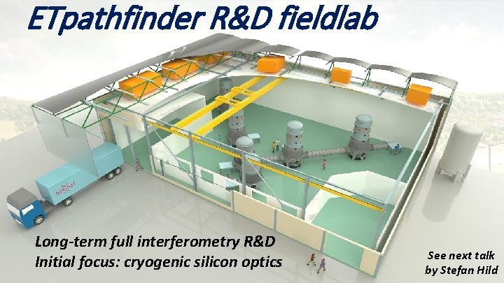 ETpathfinder R&D fieldlab Long-term full interferometry R&D Initial focus: cryogenic silicon optics See next