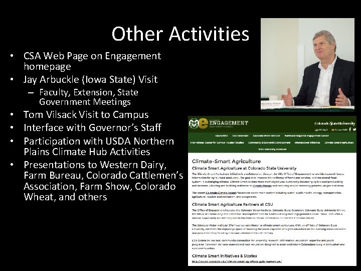 Other Activities • CSA Web Page on Engagement homepage • Jay Arbuckle (Iowa State)