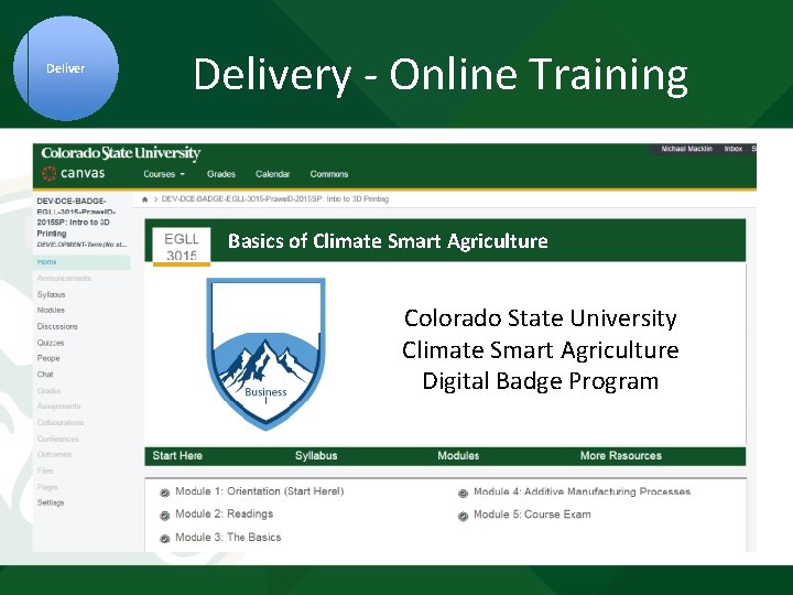 Delivery - Online Training Basics of Climate Smart Agriculture Colorado State University Climate Smart