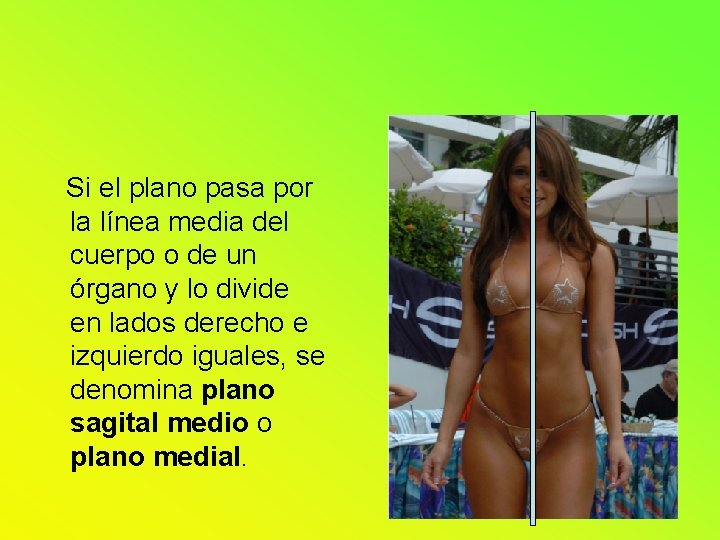 Si el plano pasa por la línea media del cuerpo o de un órgano Si el plano pasa por la línea media del cuerpo o de un órgano
