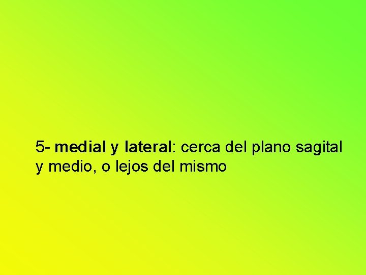 5 - medial y lateral: cerca del plano sagital y medio, o lejos del 5 - medial y lateral: cerca del plano sagital y medio, o lejos del