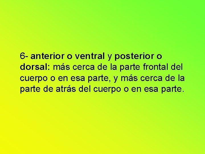 6 - anterior o ventral y posterior o dorsal: más cerca de la parte 6 - anterior o ventral y posterior o dorsal: más cerca de la parte