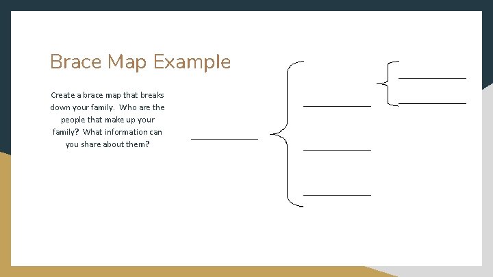 Brace Map Example Create a brace map that breaks down your family. Who are