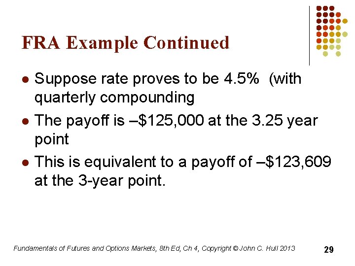 FRA Example Continued l l l Suppose rate proves to be 4. 5% (with