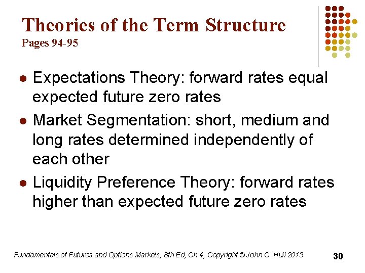 Theories of the Term Structure Pages 94 -95 l l l Expectations Theory: forward