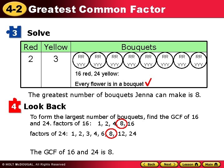 4 -2 Greatest Common Factor 3 Solve Red Yellow 2 3 Bouquets RR RR