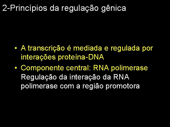 2 -Princípios da regulação gênica • A transcrição é mediada e regulada por interações