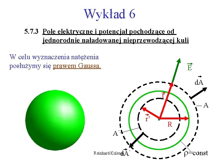 Wykład 6 5. 7. 3 Pole elektryczne i potencjał pochodzące od jednorodnie naładowanej nieprzewodzącej