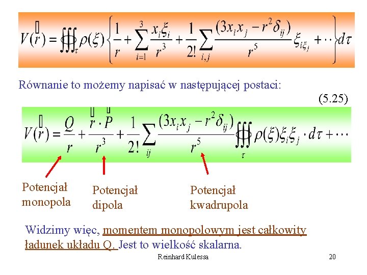 Równanie to możemy napisać w następującej postaci: (5. 25) Potencjał monopola Potencjał dipola Potencjał