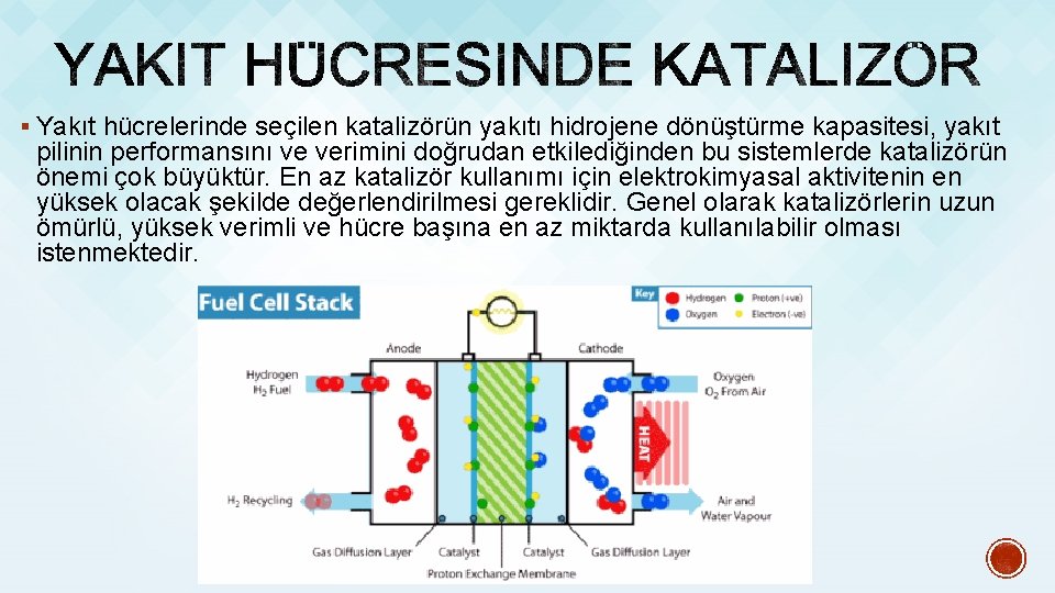§ Yakıt hücrelerinde seçilen katalizörün yakıtı hidrojene dönüştürme kapasitesi, yakıt pilinin performansını ve verimini