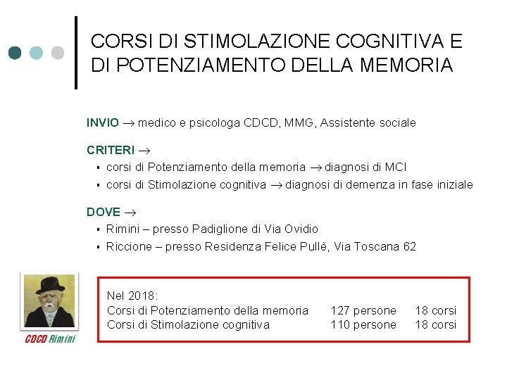 CORSI DI STIMOLAZIONE COGNITIVA E DI POTENZIAMENTO DELLA MEMORIA INVIO medico e psicologa CDCD,
