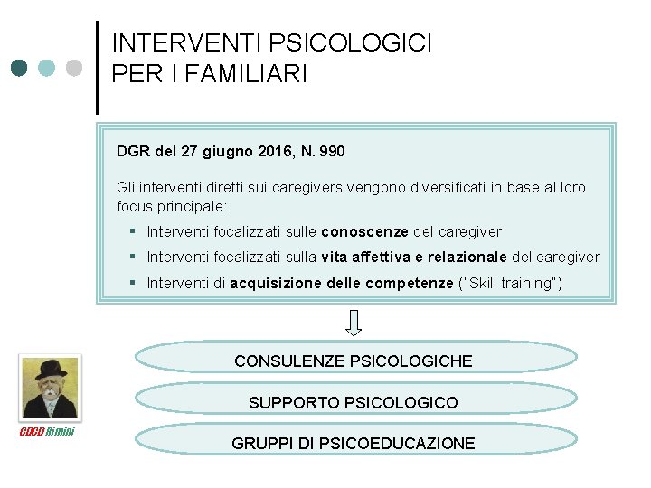 INTERVENTI PSICOLOGICI PER I FAMILIARI DGR del 27 giugno 2016, N. 990 Gli interventi