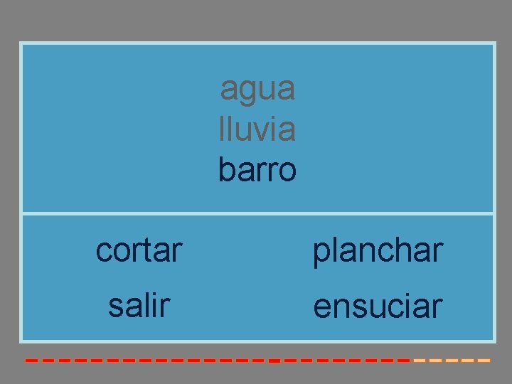 agua lluvia barro cortar planchar salir ensuciar 