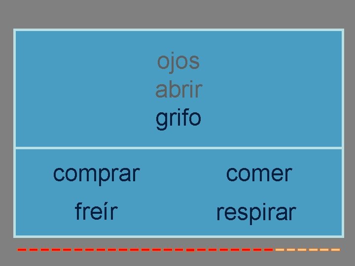 ojos abrir grifo comprar comer freír respirar 