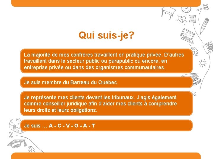 Qui suis-je? La majorité de mes confrères travaillent en pratique privée. D’autres travaillent dans