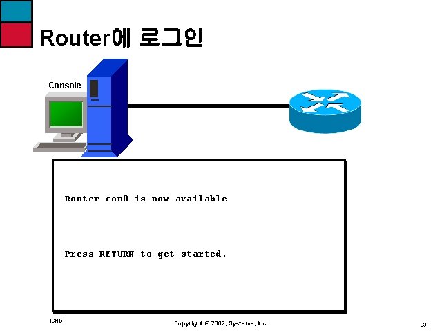 Router에 로그인 Console Router con 0 is now available Press RETURN to get started.