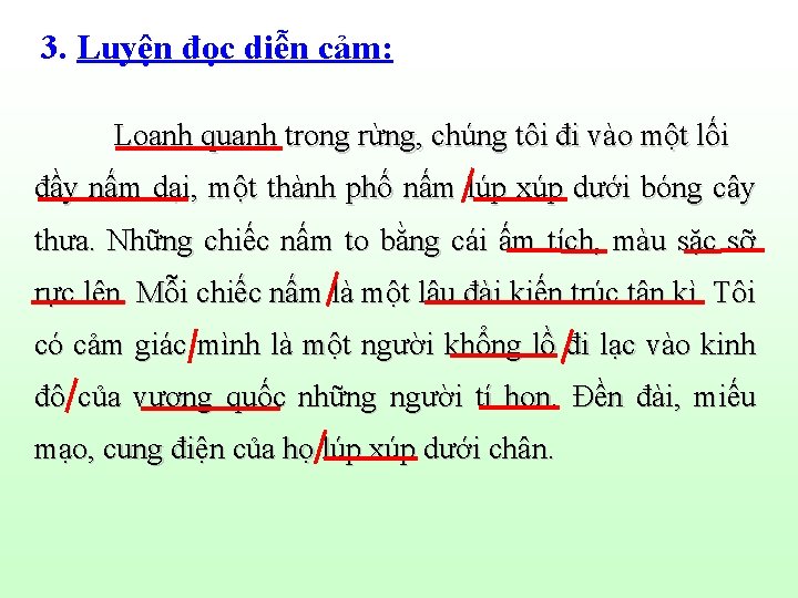 3. Luyện đọc diễn cảm: Loanh quanh trong rừng, chúng tôi đi vào một