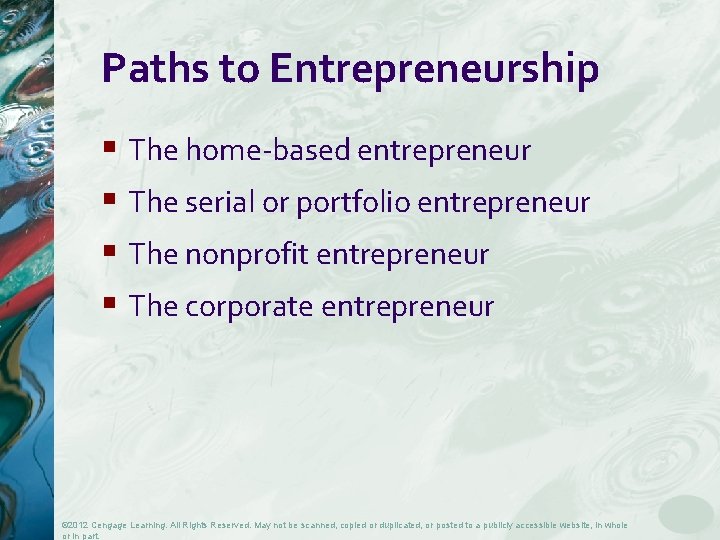 Paths to Entrepreneurship § The home-based entrepreneur § The serial or portfolio entrepreneur §