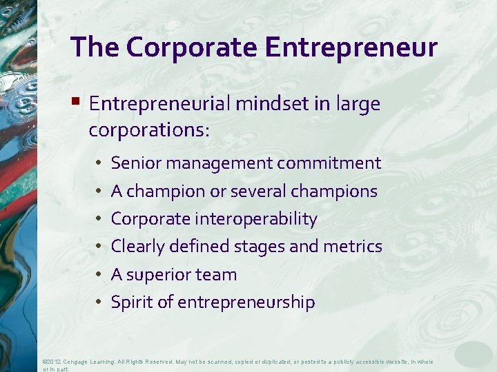 The Corporate Entrepreneur § Entrepreneurial mindset in large corporations: • • • Senior management