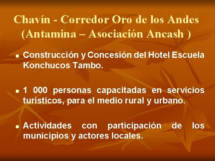 Chavín - Corredor Oro de los Andes (Antamina – Asociación Ancash ) n n