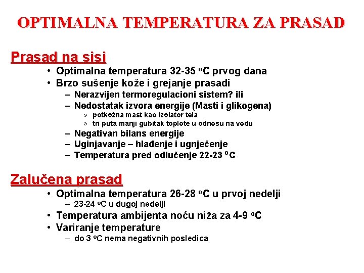 OPTIMALNA TEMPERATURA ZA PRASAD Prasad na sisi • Optimalna temperatura 32 -35 o. C