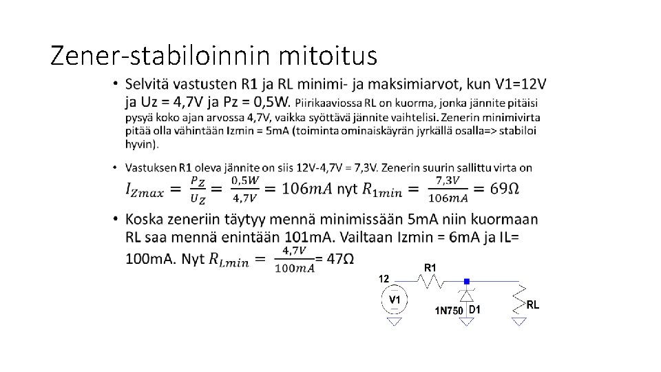 Zener-stabiloinnin mitoitus • 