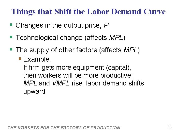 Things that Shift the Labor Demand Curve § Changes in the output price, P