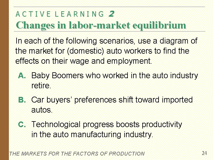ACTIVE LEARNING 2 Changes in labor-market equilibrium In each of the following scenarios, use