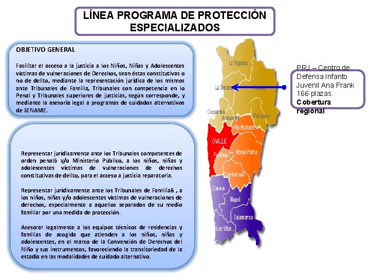 LÍNEA PROGRAMA DE PROTECCIÓN ESPECIALIZADOS OBJETIVO GENERAL Facilitar el acceso a la justicia a