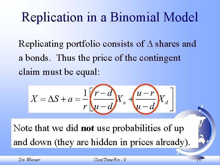 Replication in a Binomial Model Replicating portfolio consists of shares and a bonds. Thus