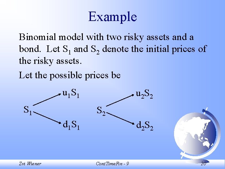 Example Binomial model with two risky assets and a bond. Let S 1 and