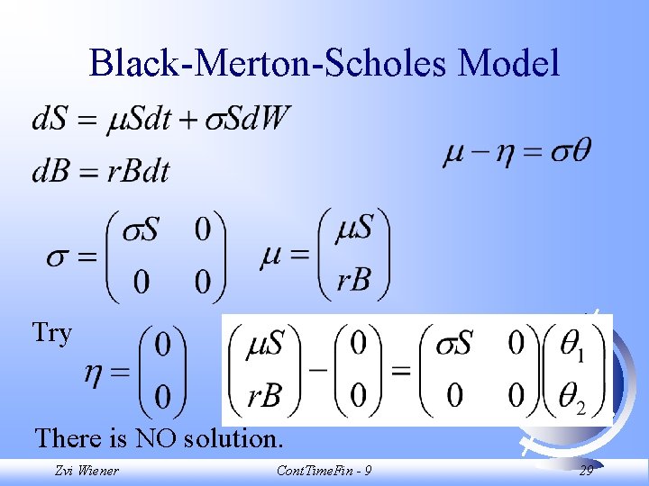 Black-Merton-Scholes Model Try There is NO solution. Zvi Wiener Cont. Time. Fin - 9