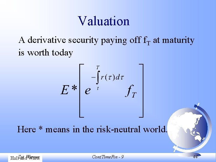 Valuation A derivative security paying off f. T at maturity is worth today Here