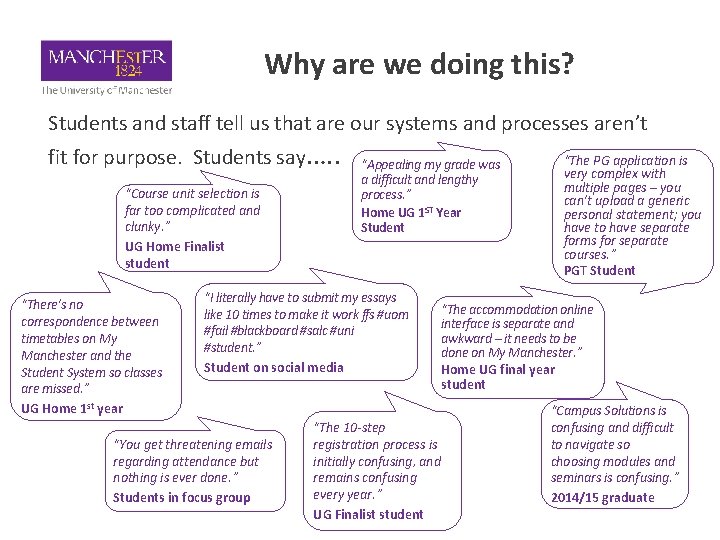 Why are we doing this? Students and staff tell us that are our systems