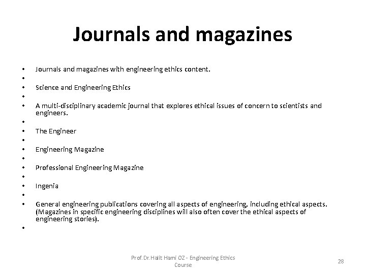 Journals and magazines • • • • Journals and magazines with engineering ethics content. Journals and magazines • • • • Journals and magazines with engineering ethics content.