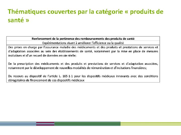 Thématiques couvertes par la catégorie « produits de santé » 