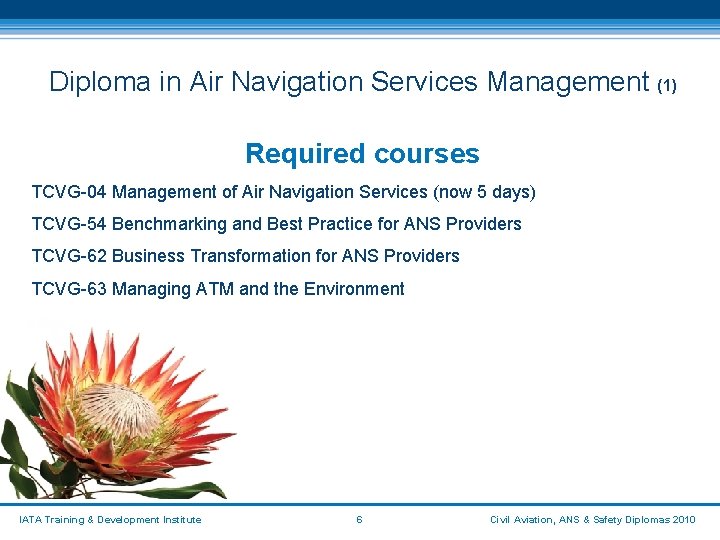 Diploma in Air Navigation Services Management (1) Required courses TCVG-04 Management of Air Navigation