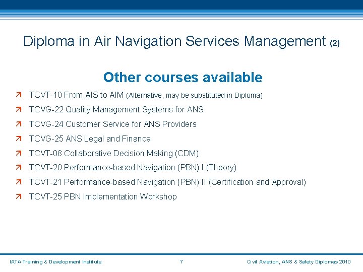 Diploma in Air Navigation Services Management (2) Other courses available ä TCVT-10 From AIS