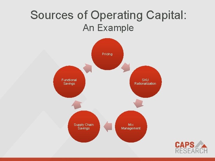 Sources of Operating Capital: An Example Pricing Functional Savings Supply Chain Savings We empower