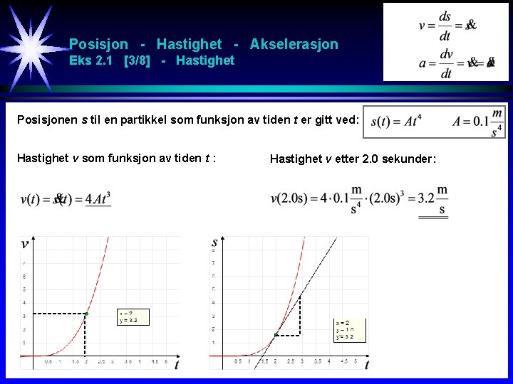 Posisjon - Hastighet - Akselerasjon Eks 2. 1 [3/8] - Hastighet Posisjonen s til