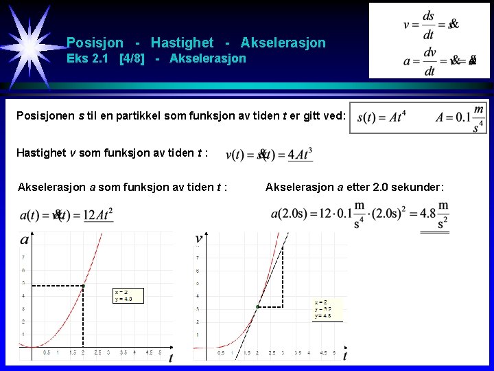 Posisjon - Hastighet - Akselerasjon Eks 2. 1 [4/8] - Akselerasjon Posisjonen s til