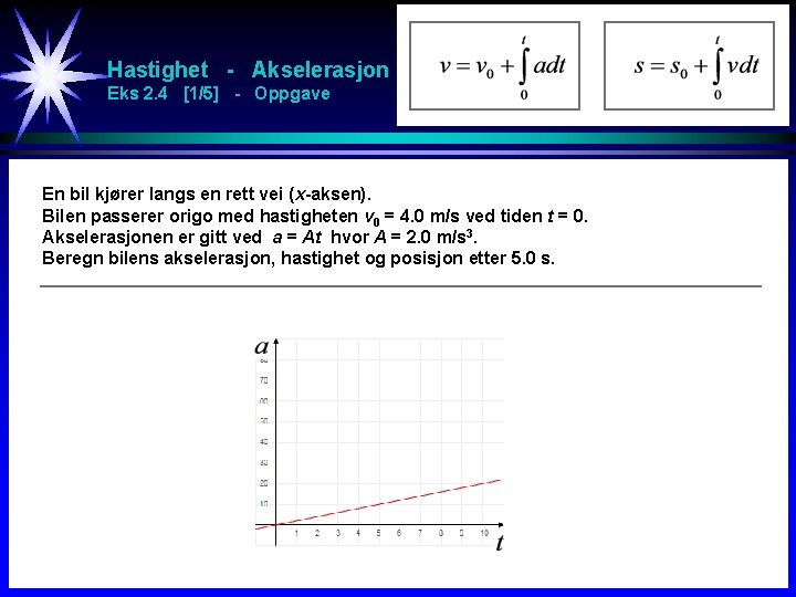 Hastighet - Akselerasjon Eks 2. 4 [1/5] - Oppgave En bil kjører langs en