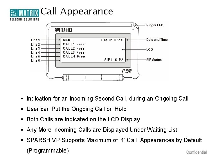 Call Appearance § Indication for an Incoming Second Call, during an Ongoing Call §