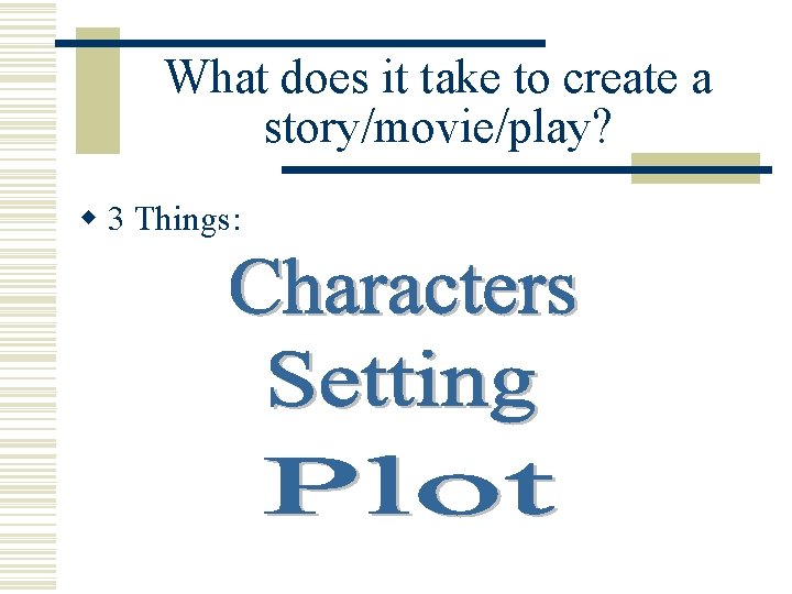 What does it take to create a story/movie/play? w 3 Things: 