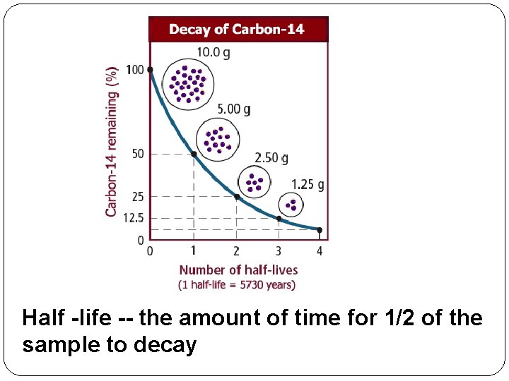 Half -life -- the amount of time for 1/2 of the sample to decay