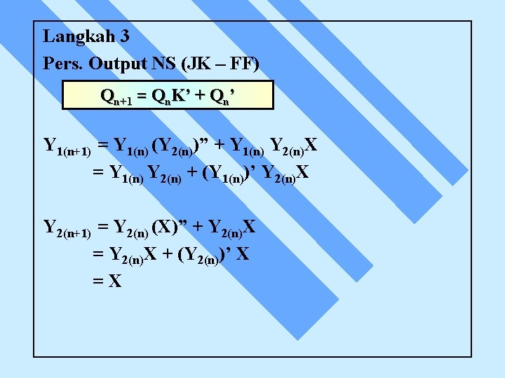 Langkah 3 Pers. Output NS (JK – FF) Qn+1 = Qn. K’ + Qn’